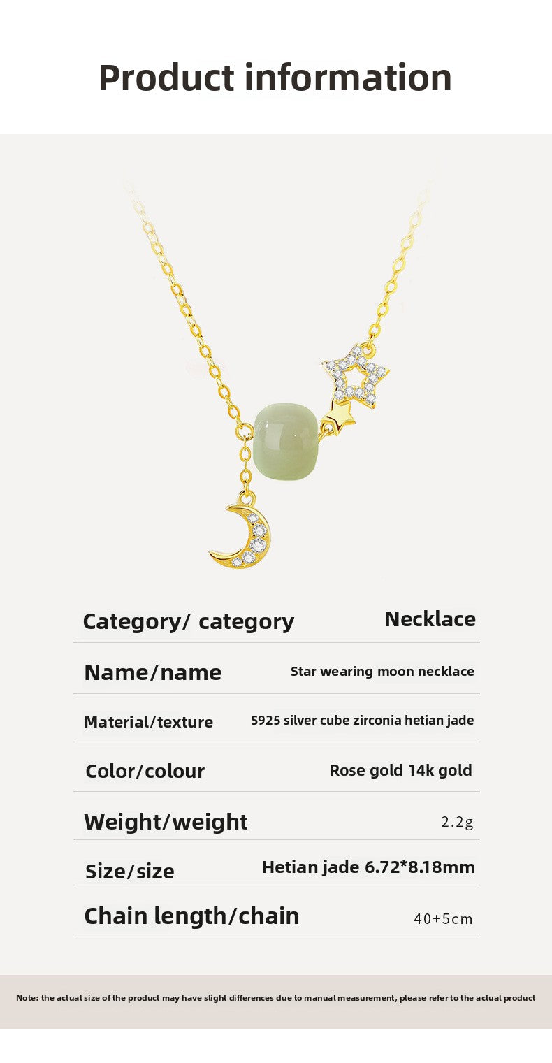 Real Jade Necklace - 925 Silver Star Moon Hetian Collarbone Chain | STAR8S