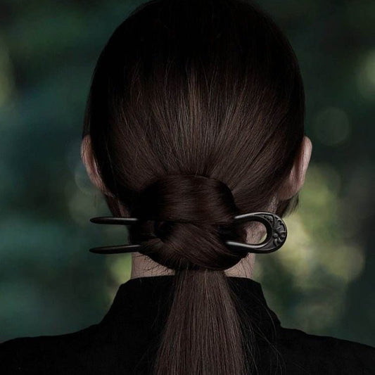 U - shaped Double - Prong Wood Hairpin for Vintage & Modern Styling - STAR8S