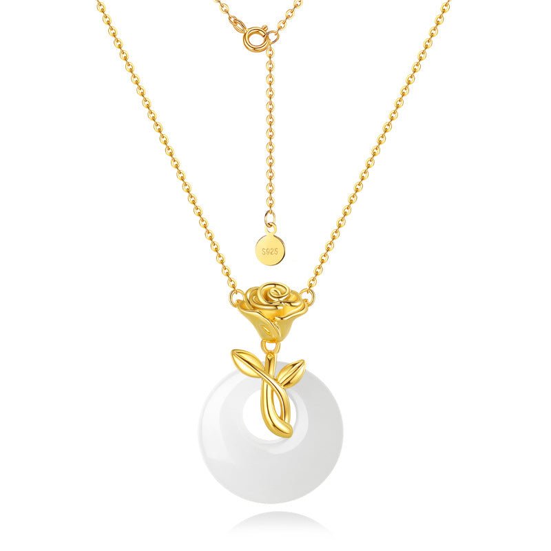 Unique Jade Necklace Jewelry: Rose Safety Disc Hetian Jade Collarbone Chain | STAR8S