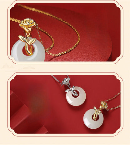 Unique Jade Necklace Jewelry: Rose Safety Disc Hetian Jade Collarbone Chain | STAR8S