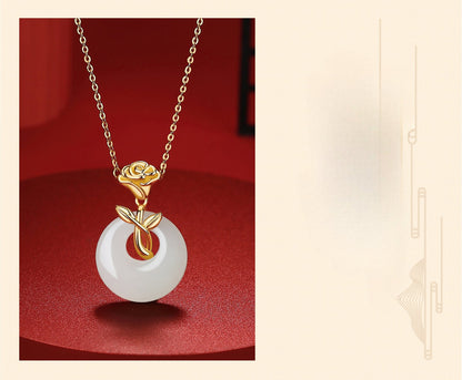 Unique Jade Necklace Jewelry: Rose Safety Disc Hetian Jade Collarbone Chain | STAR8S