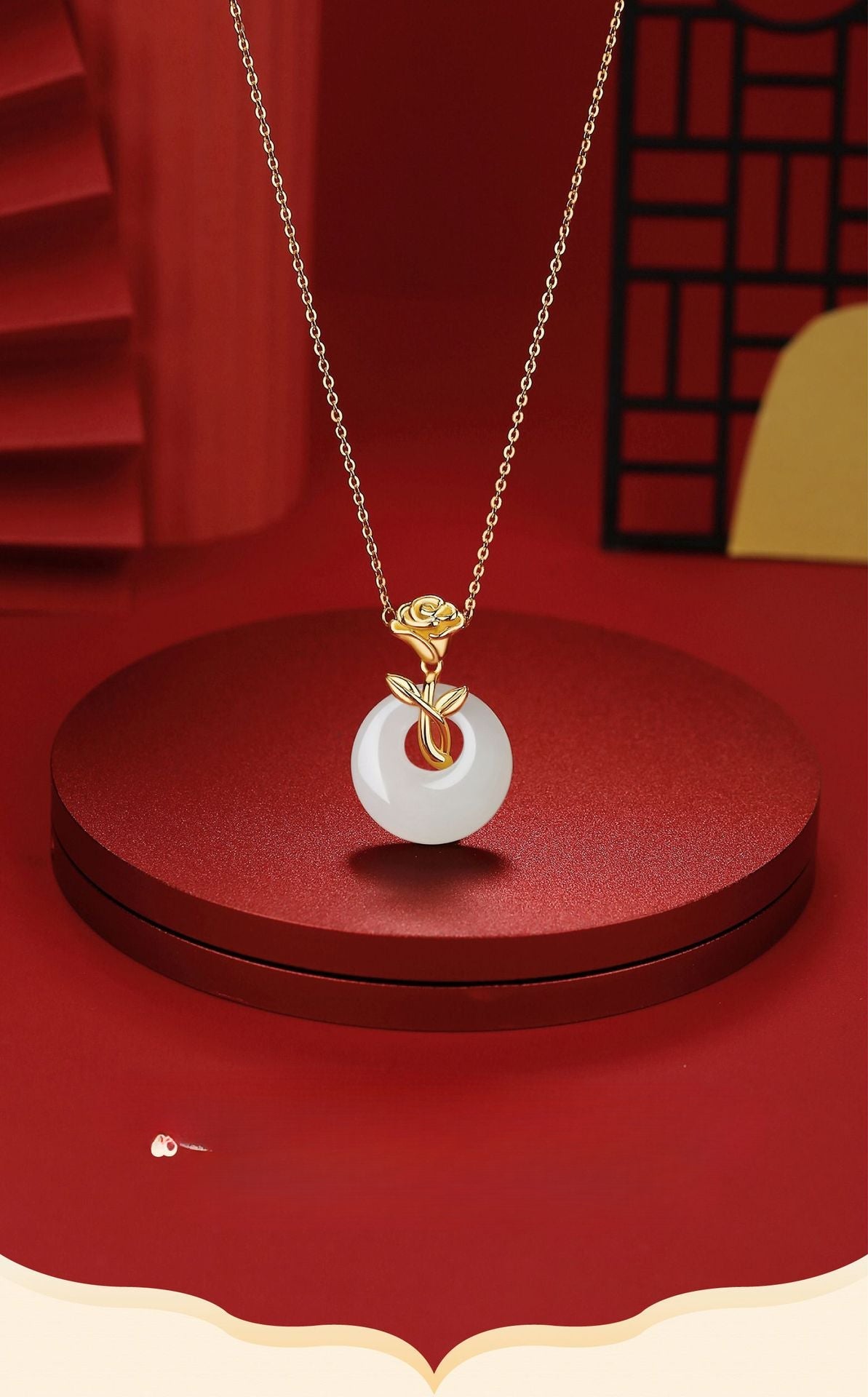 Unique Jade Necklace Jewelry: Rose Safety Disc Hetian Jade Collarbone Chain | STAR8S