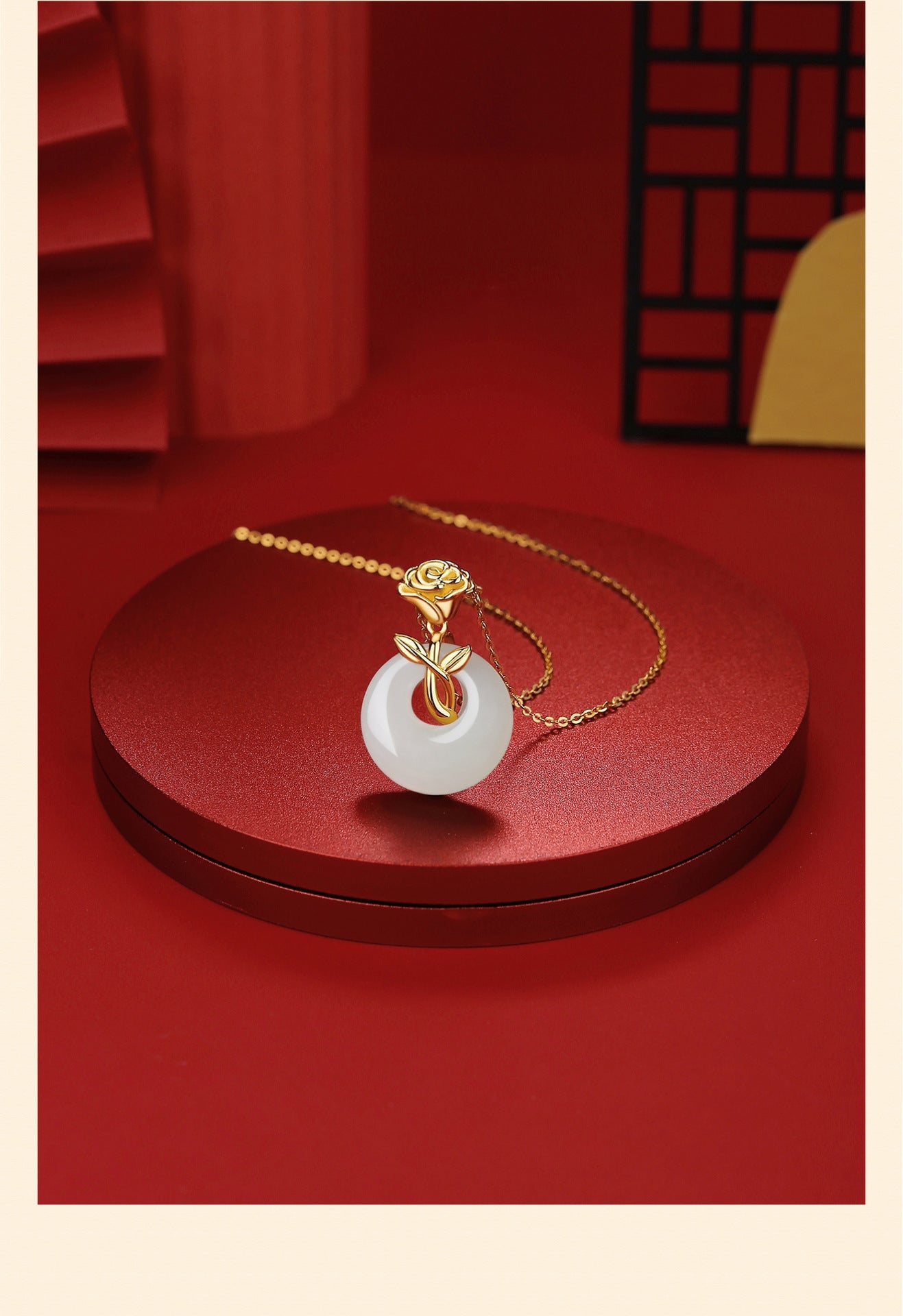 Unique Jade Necklace Jewelry: Rose Safety Disc Hetian Jade Collarbone Chain | STAR8S