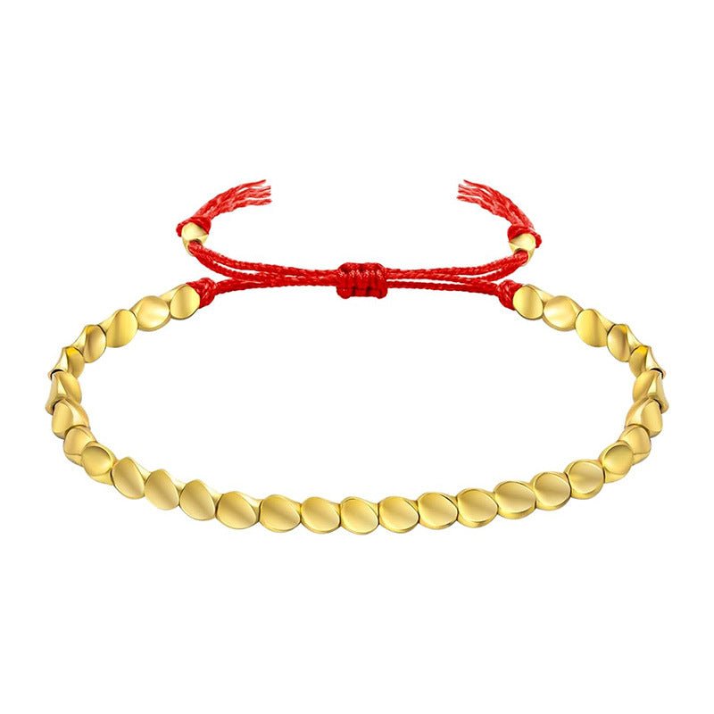 unisex copper bead red string bracelet with creative tassels – adjustable friendship handcrafted bracelet - star8s