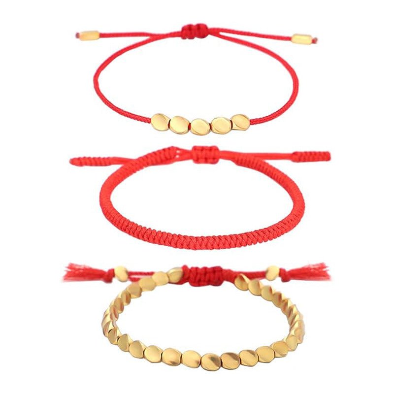 unisex copper bead red string bracelet with creative tassels – adjustable friendship handcrafted bracelet - star8s
