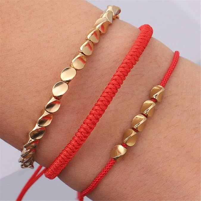 unisex copper bead red string bracelet with creative tassels – adjustable friendship handcrafted bracelet - star8s