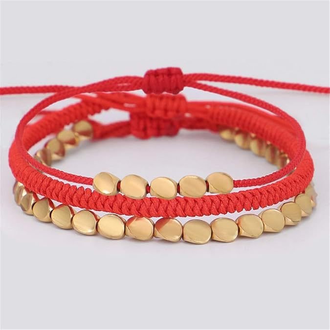 unisex copper bead red string bracelet with creative tassels – adjustable friendship handcrafted bracelet - star8s
