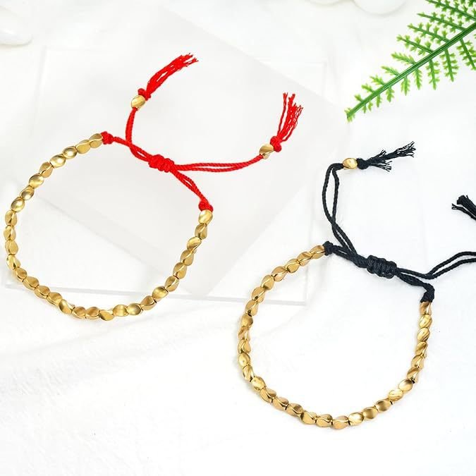 unisex copper bead red string bracelet with creative tassels – adjustable friendship handcrafted bracelet - star8s