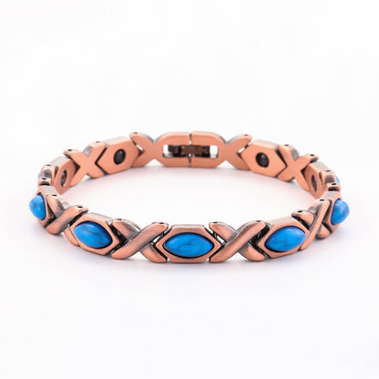 Vintage Bronze Brushed Metal Bracelet with Turquoise & Magnetic Stones – Unisex Design - STAR8S