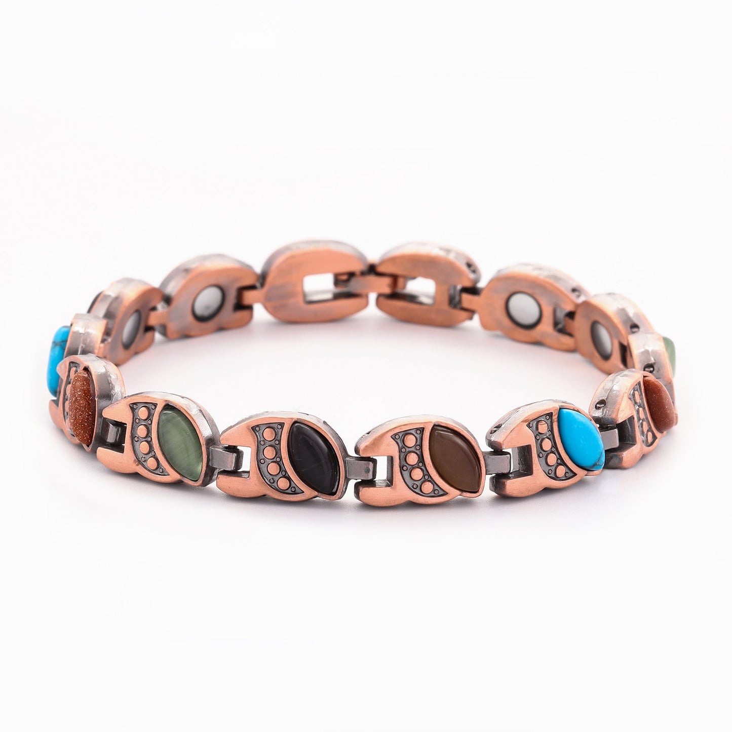 vintage bronze brushed metal bracelet with turquoise & magnetic stones – unisex design - star8s