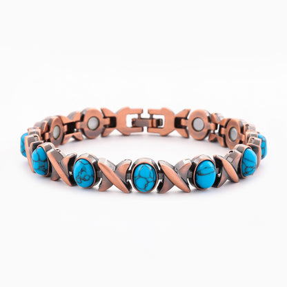 Vintage Bronze Brushed Metal Bracelet with Turquoise & Magnetic Stones – Unisex Design - STAR8S