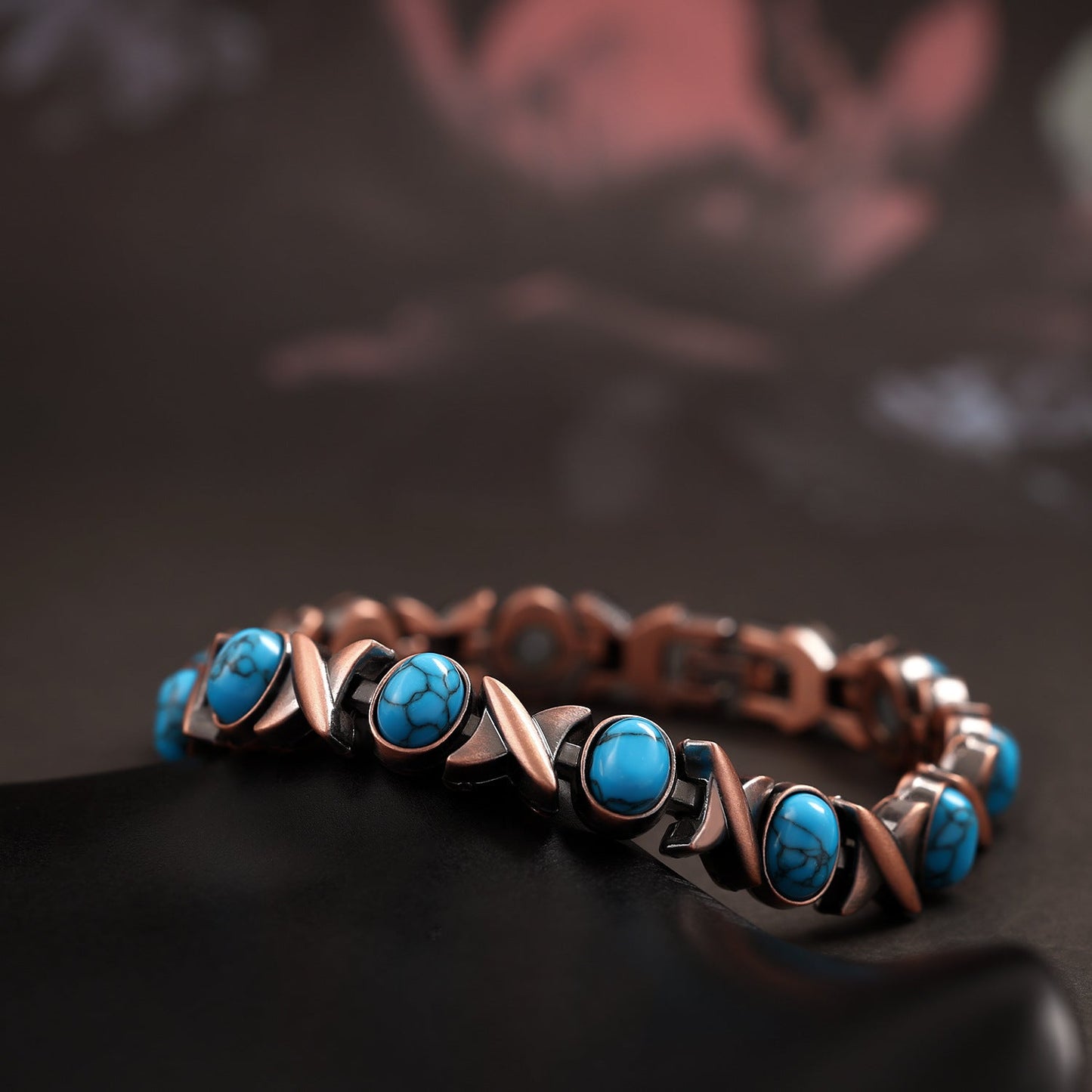vintage bronze brushed metal bracelet with turquoise & magnetic stones – unisex design - star8s