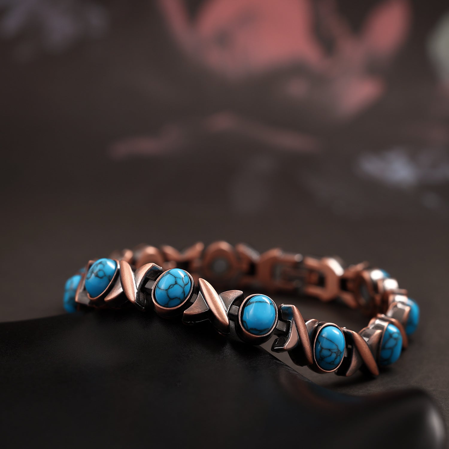 Vintage Bronze Brushed Metal Bracelet with Turquoise & Magnetic Stones – Unisex Design - STAR8S