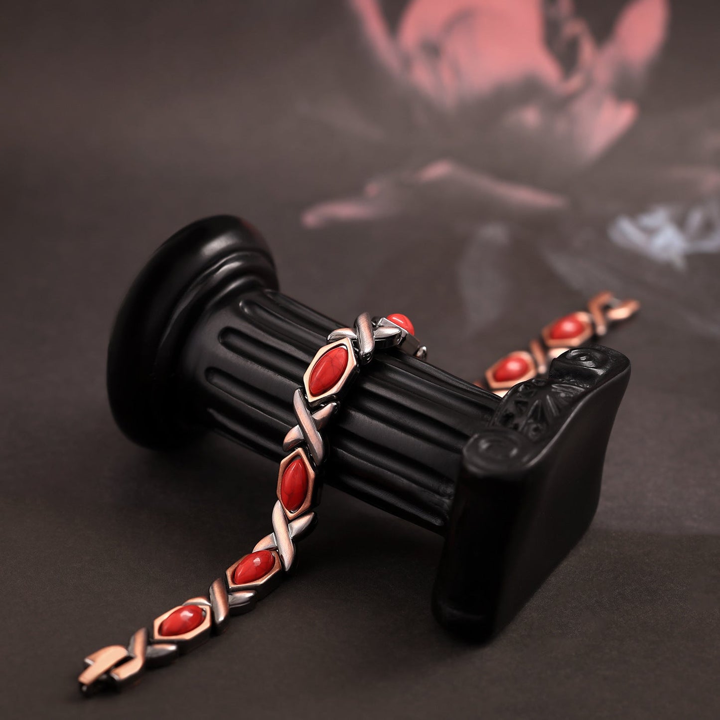 vintage bronze brushed metal bracelet with turquoise & magnetic stones – unisex design - star8s