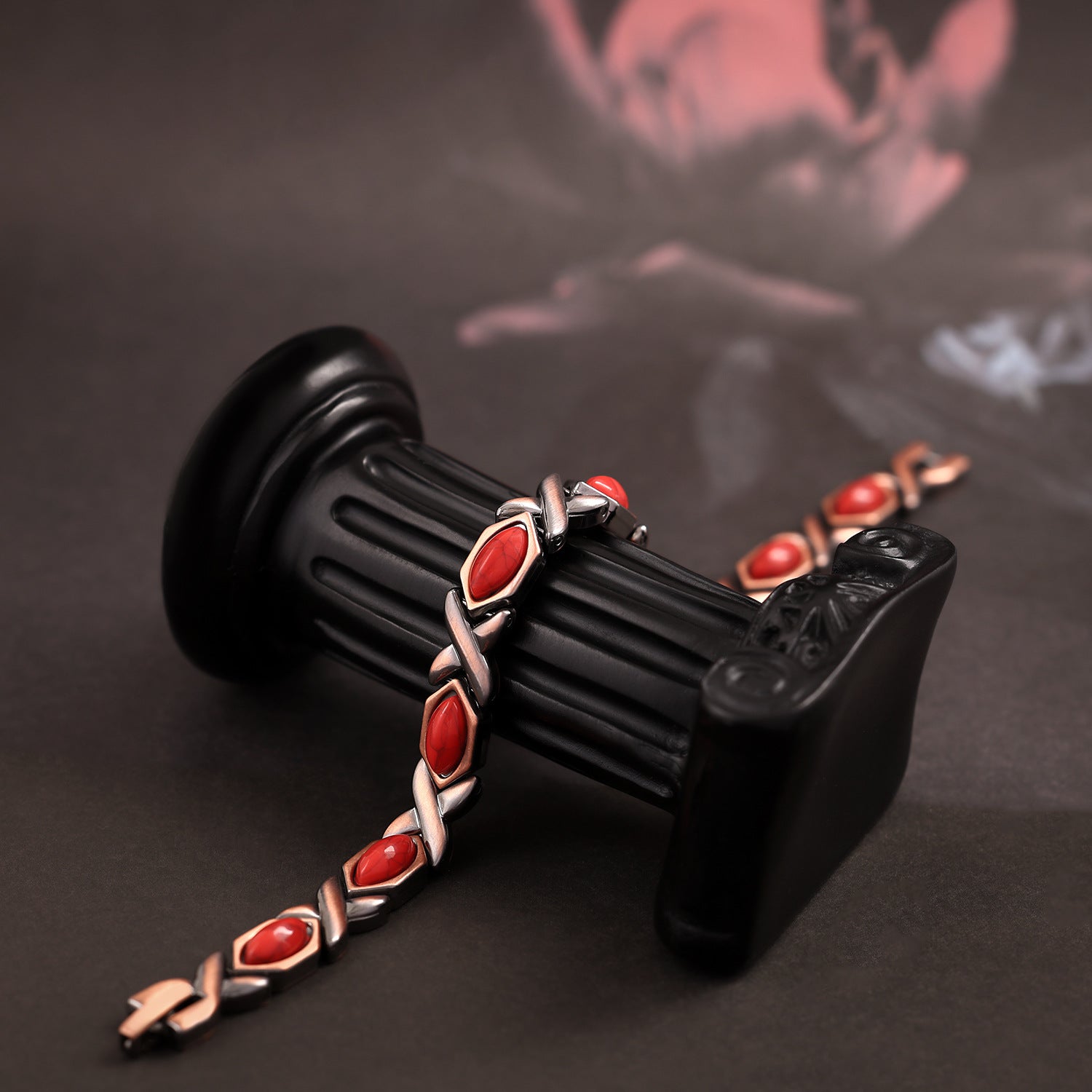Vintage Bronze Brushed Metal Bracelet with Turquoise & Magnetic Stones – Unisex Design - STAR8S
