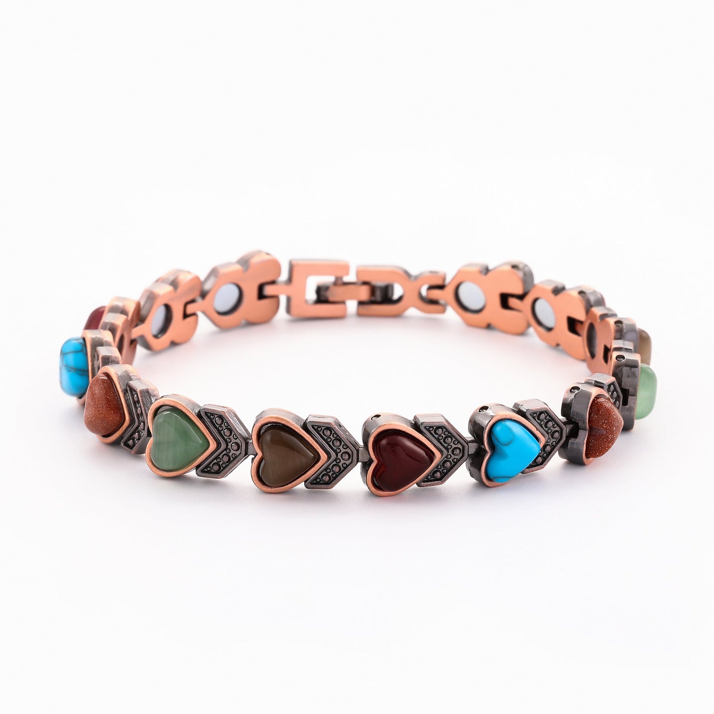 vintage bronze brushed metal bracelet with turquoise & magnetic stones – unisex design - star8s