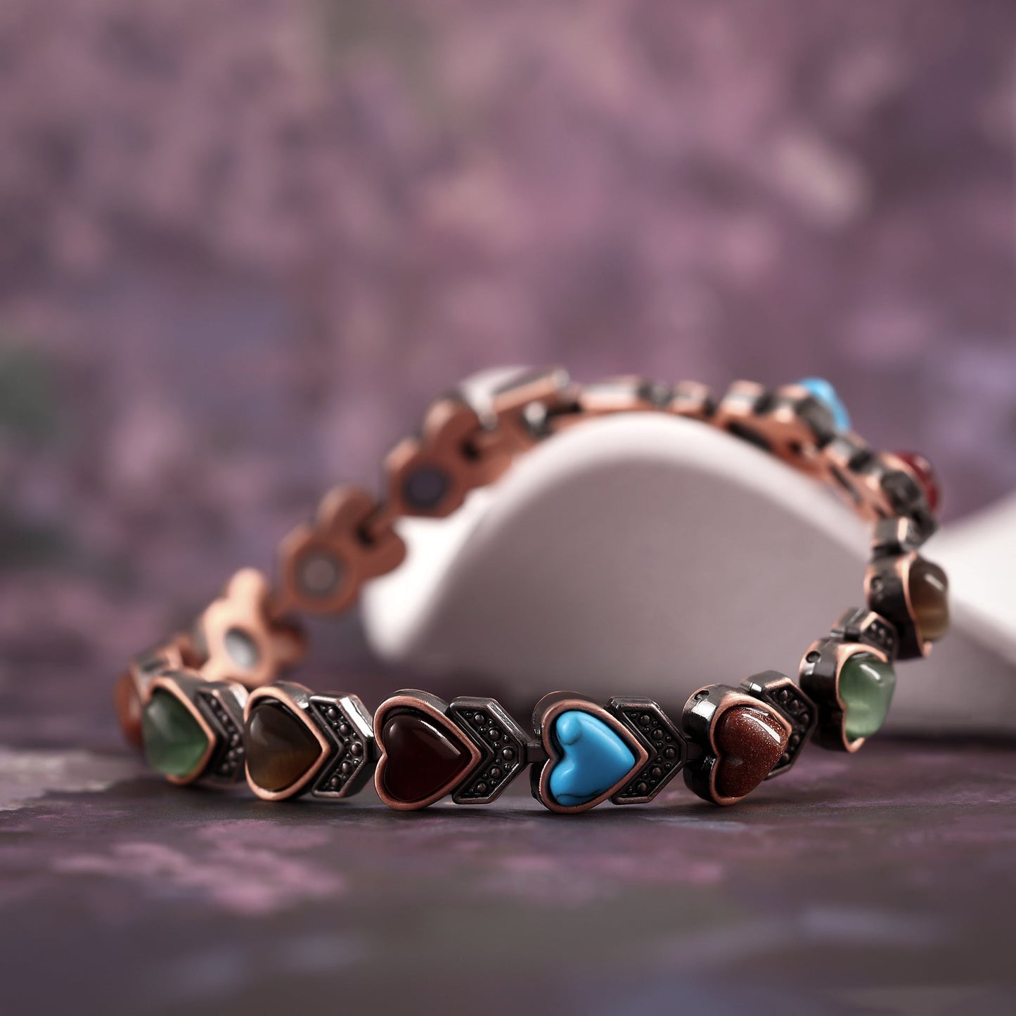 vintage bronze brushed metal bracelet with turquoise & magnetic stones – unisex design - star8s