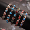Vintage Bronze Brushed Metal Bracelet with Turquoise & Magnetic Stones – Unisex Design