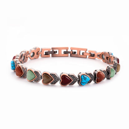 Vintage Bronze Brushed Metal Bracelet with Turquoise & Magnetic Stones – Unisex Design - STAR8S