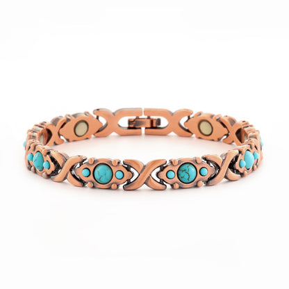 Vintage Bronze Brushed Metal Bracelet with Turquoise & Magnetic Stones – Unisex Design - STAR8S