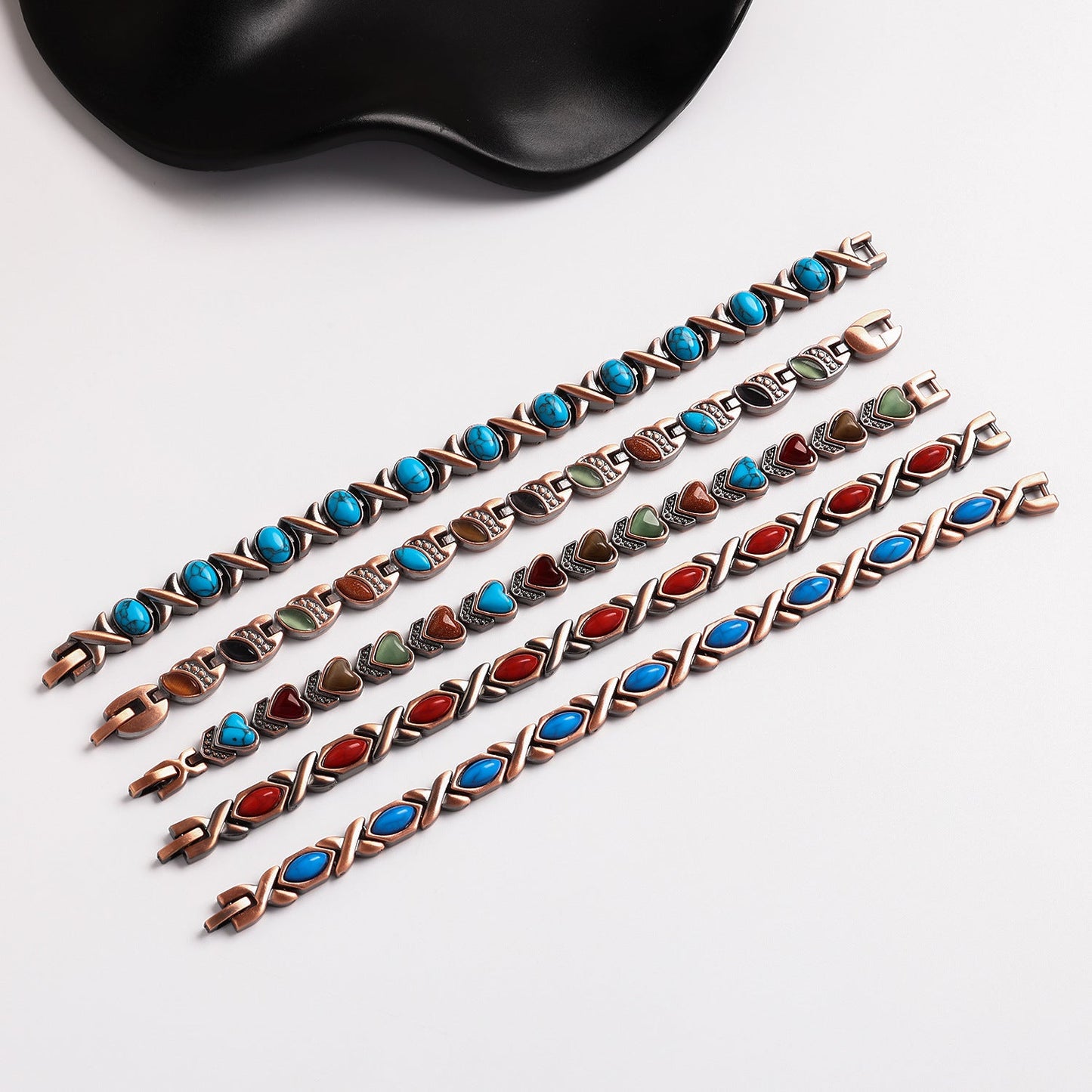 vintage bronze brushed metal bracelet with turquoise & magnetic stones – unisex design - star8s