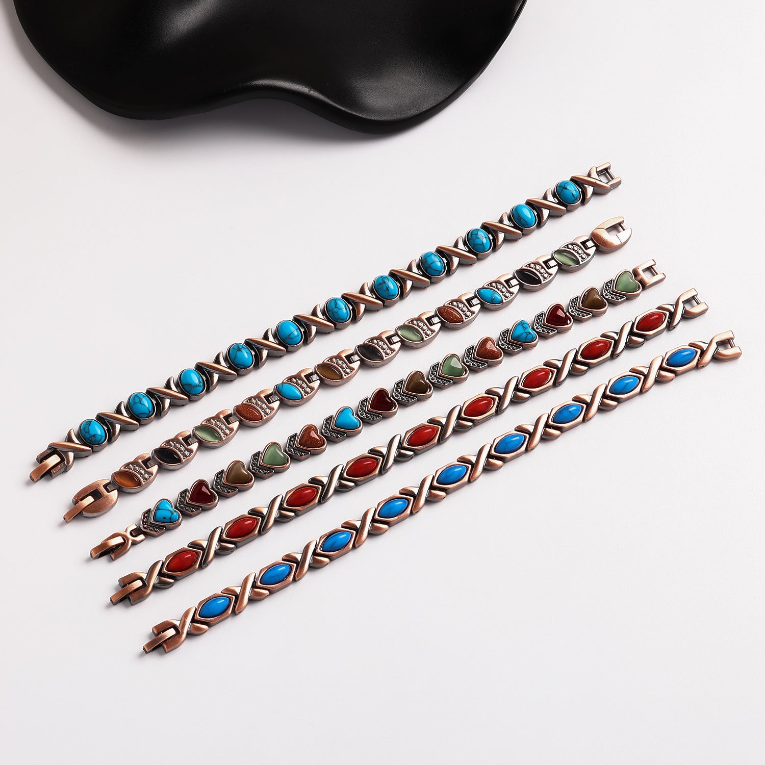 Vintage Bronze Brushed Metal Bracelet with Turquoise & Magnetic Stones – Unisex Design - STAR8S