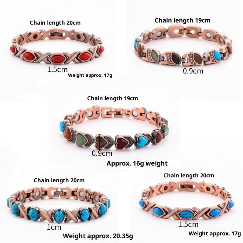 Vintage Bronze Brushed Metal Bracelet with Turquoise & Magnetic Stones – Unisex Design - STAR8S