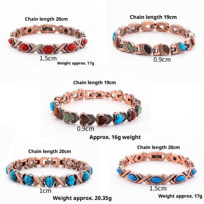 Vintage Bronze Brushed Metal Bracelet with Turquoise & Magnetic Stones – Unisex Design - STAR8S