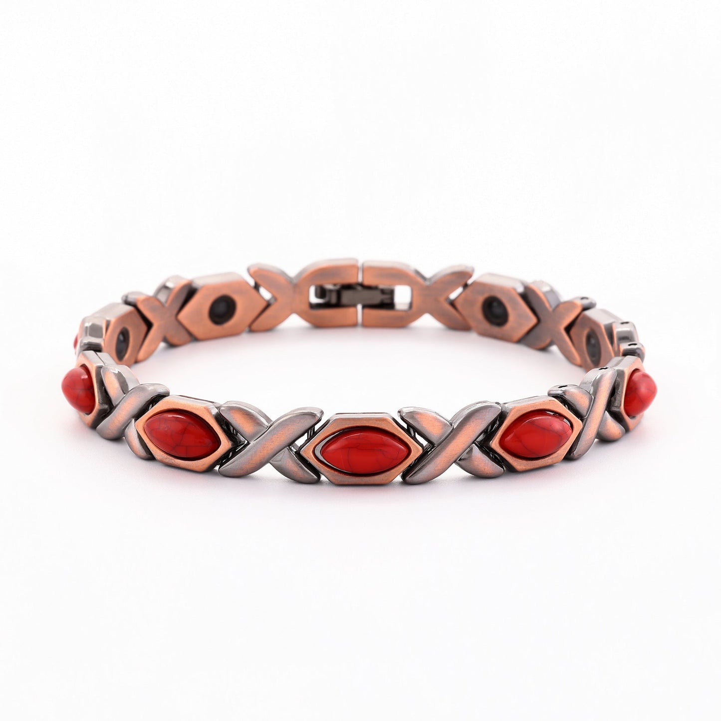 vintage bronze brushed metal bracelet with turquoise & magnetic stones – unisex design - star8s