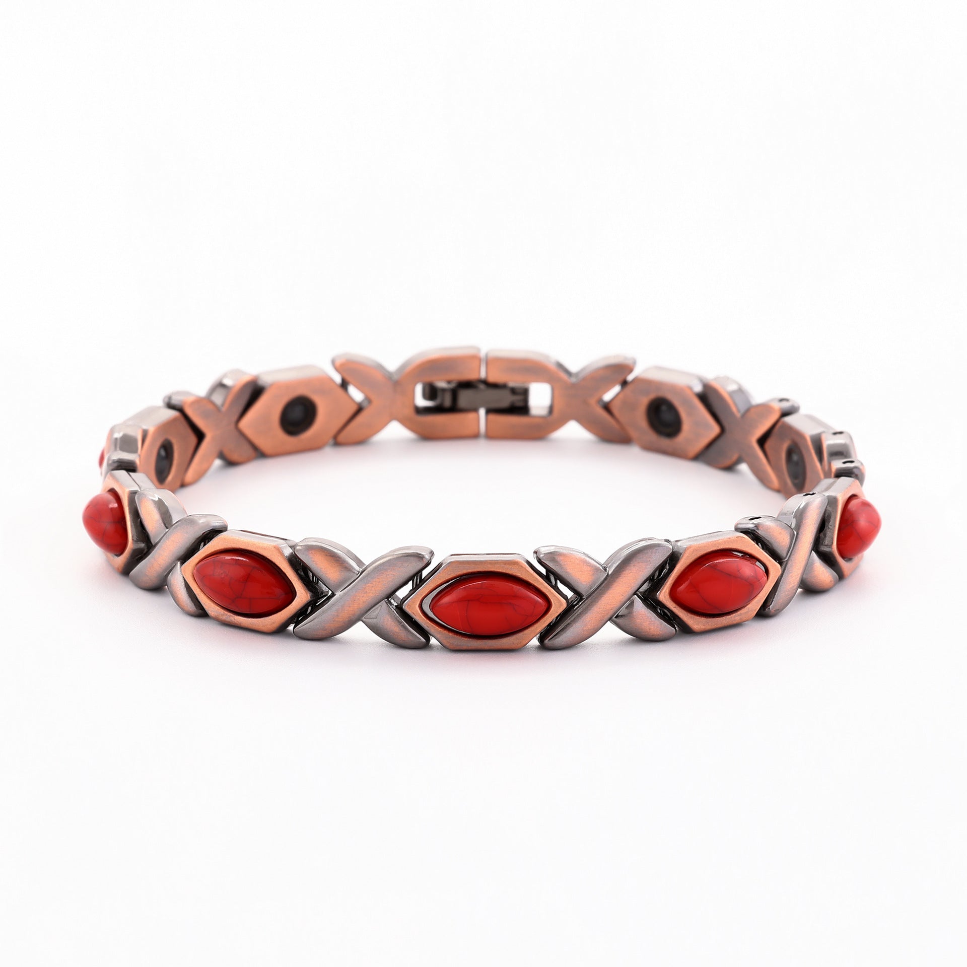 Vintage Bronze Brushed Metal Bracelet with Turquoise & Magnetic Stones – Unisex Design - STAR8S