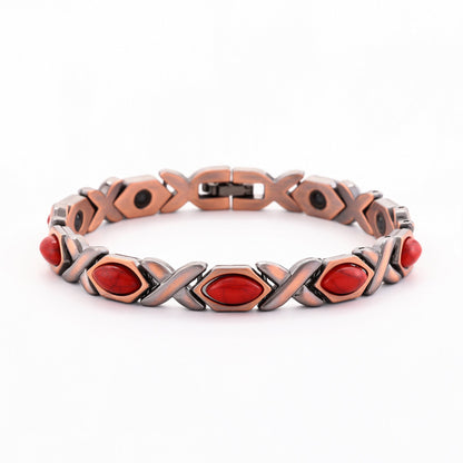 Vintage Bronze Brushed Metal Bracelet with Turquoise & Magnetic Stones – Unisex Design - STAR8S