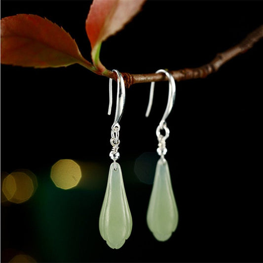 Vintage Chinese Style Tassel Drop Earrings for Slimming Effect Jade Earrings - STAR8S