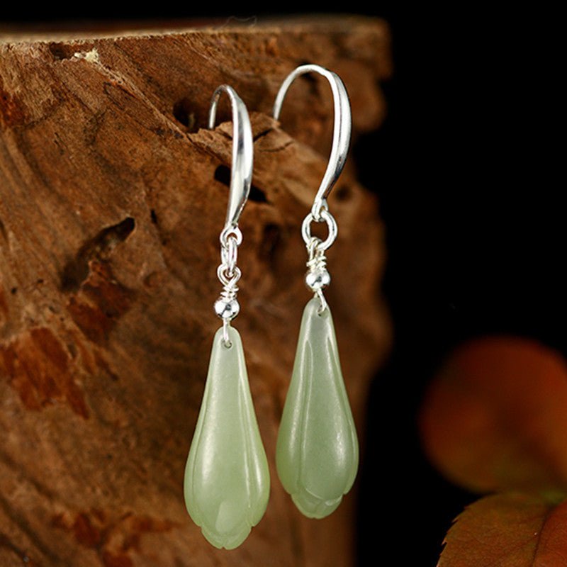 Vintage Chinese Style Tassel Drop Earrings for Slimming Effect Jade Earrings - STAR8S