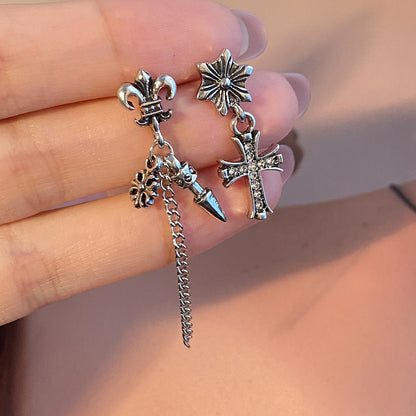 Vintage Gothic Cross Earrings – Punk Tassel Asymmetrical Stud Jewelry for Women - STAR8S