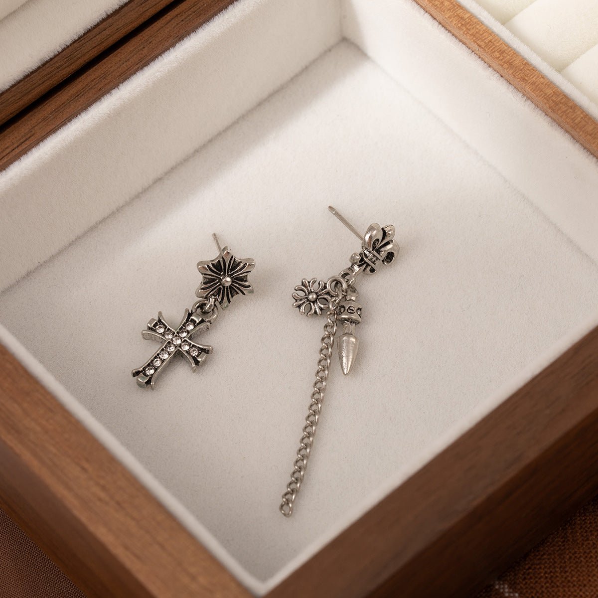 vintage gothic cross earrings – punk tassel asymmetrical stud jewelry for women - star8s