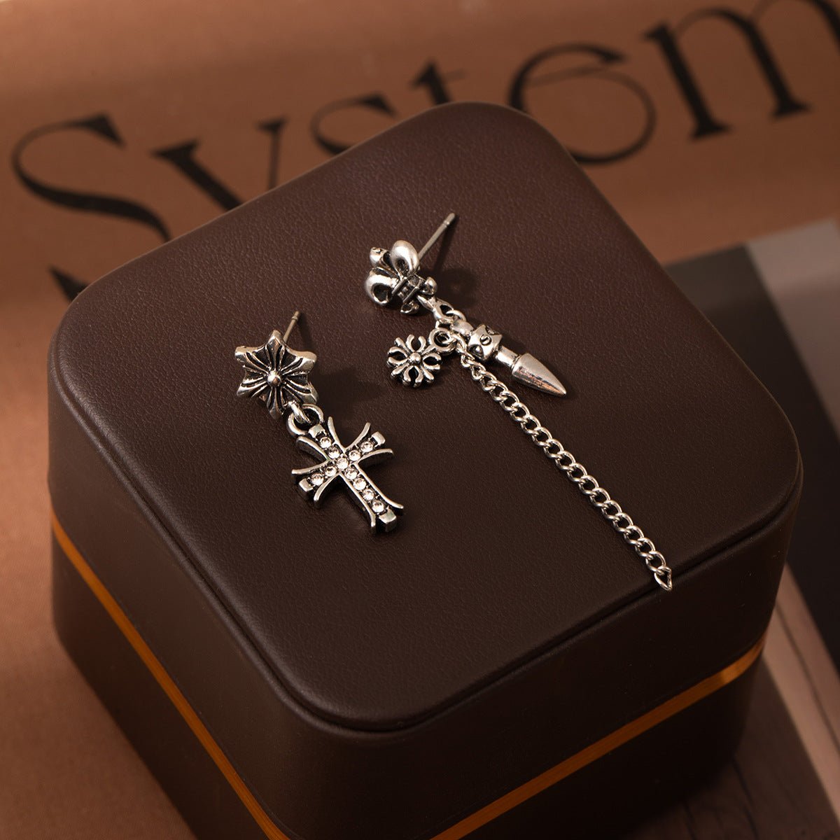 vintage gothic cross earrings – punk tassel asymmetrical stud jewelry for women - star8s
