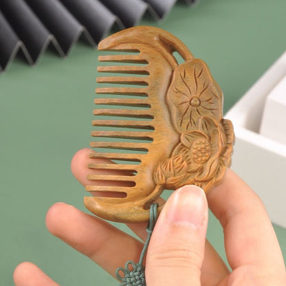 Vintage Green Sandalwood Comb with Lotus Carving - Portable Mini Hair Comb - Perfect Gift - STAR8S