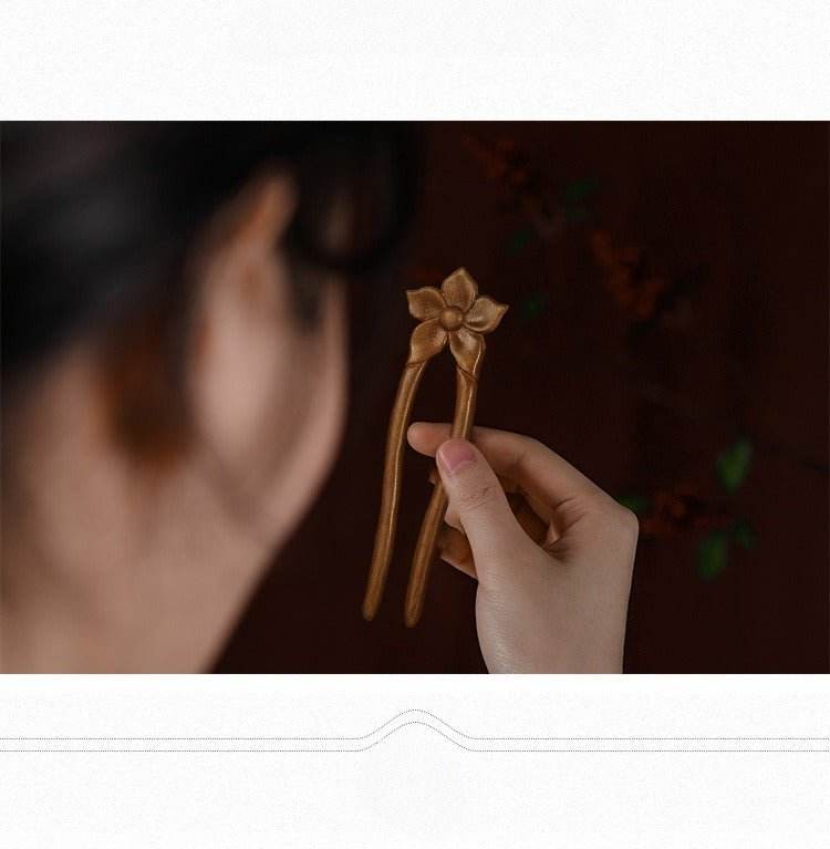 Vintage Handmade Wooden Hairpin for Ethnic Bun Minimalist Style - STAR8S