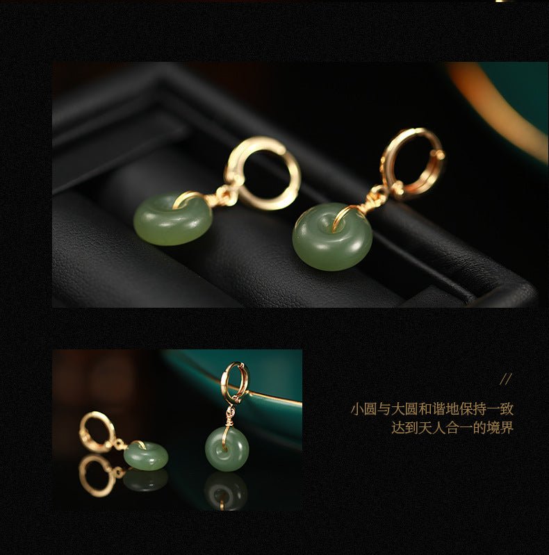 Vintage Hetian Jade Bread Button Earrings – 10mm Bohemian Style with Gold Plated Hoops - STAR8S