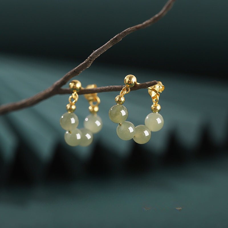 Vintage Hetian Jade Earrings – 925 Silver Gold Hoop, Short Minimalist Design - STAR8S