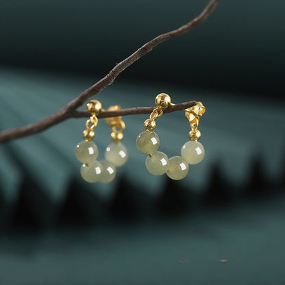 Vintage Hetian Jade Earrings – 925 Silver Gold Hoop, Short Minimalist Design - STAR8S