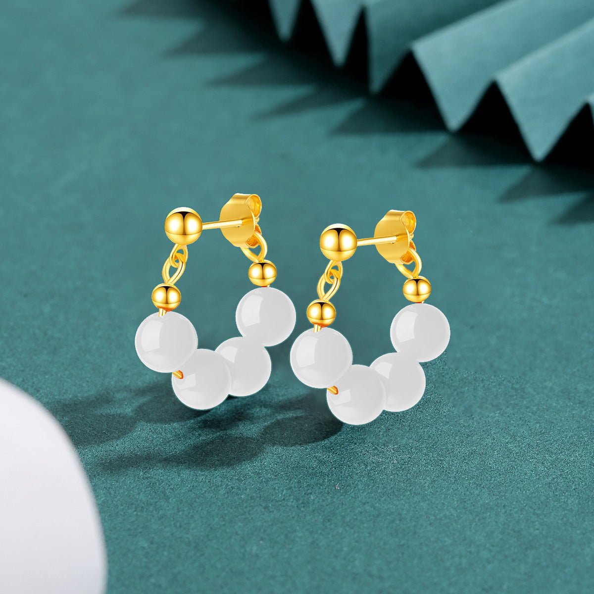 Vintage Hetian Jade Earrings – 925 Silver Gold Hoop, Short Minimalist Design - STAR8S