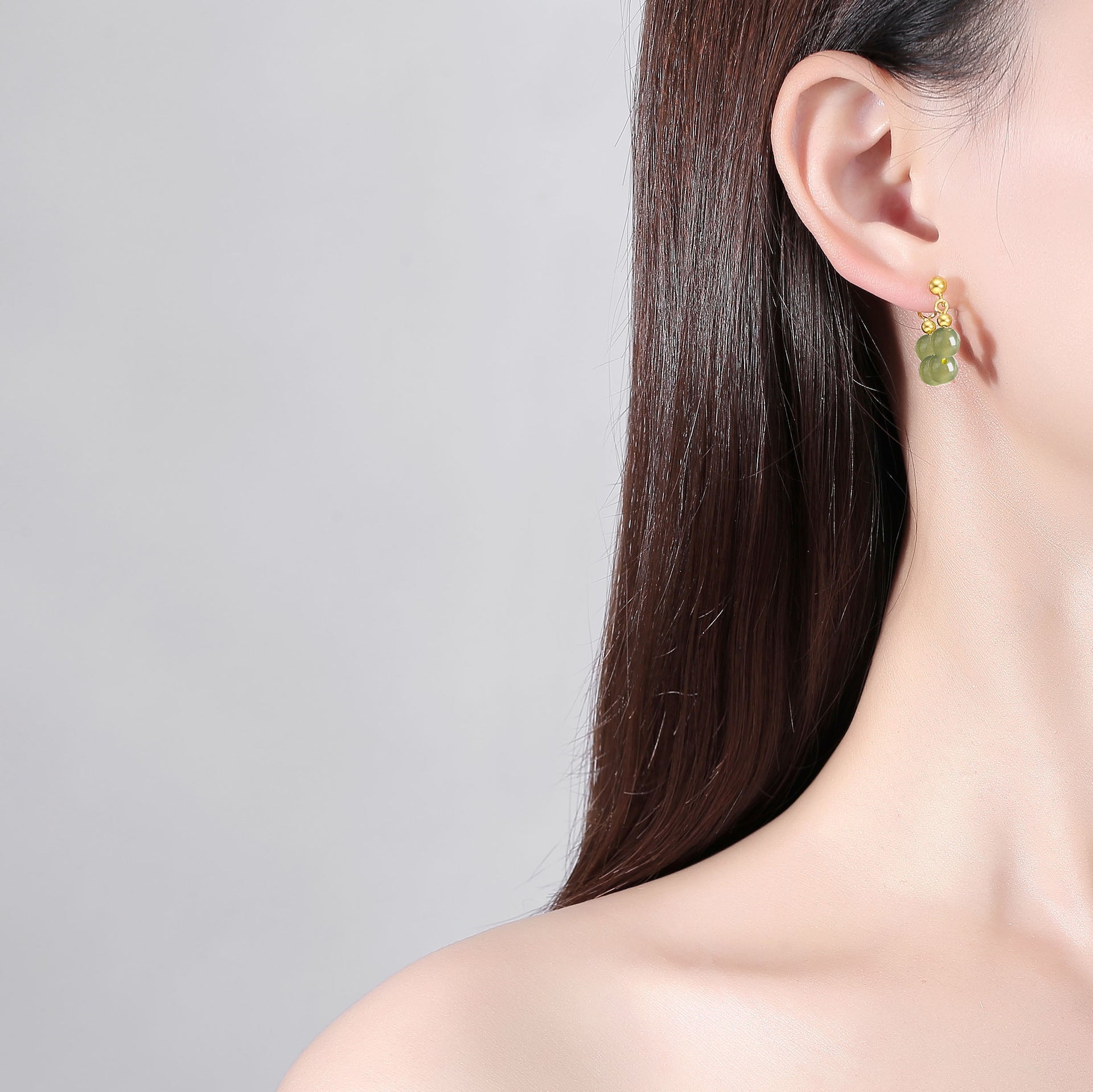 Vintage Hetian Jade Earrings – 925 Silver Gold Hoop, Short Minimalist Design - STAR8S