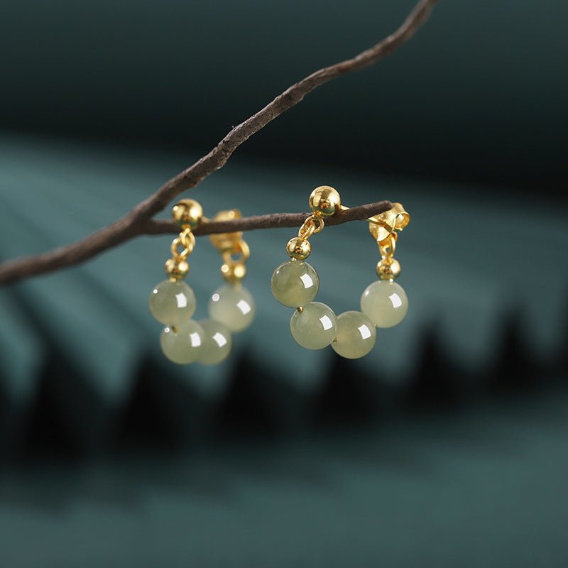 Vintage Hetian Jade Earrings – 925 Silver Gold Hoop, Short Minimalist Design - STAR8S