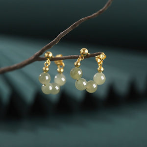 Vintage Hetian Jade Earrings – 925 Silver Gold Hoop, Short Minimalist Design - STAR8S