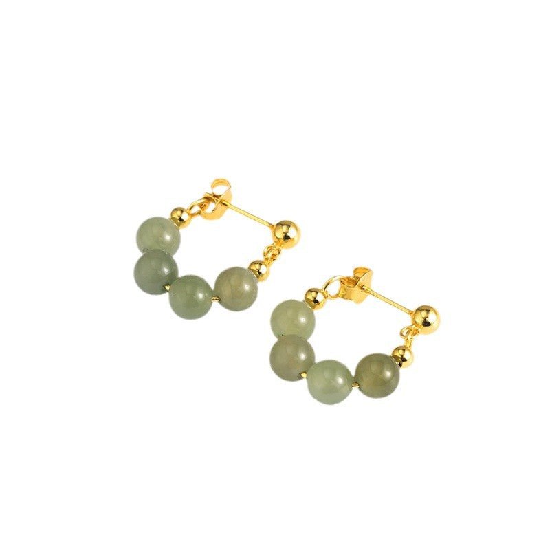 vintage hetian jade earrings – 925 silver gold hoop, short minimalist design - star8s