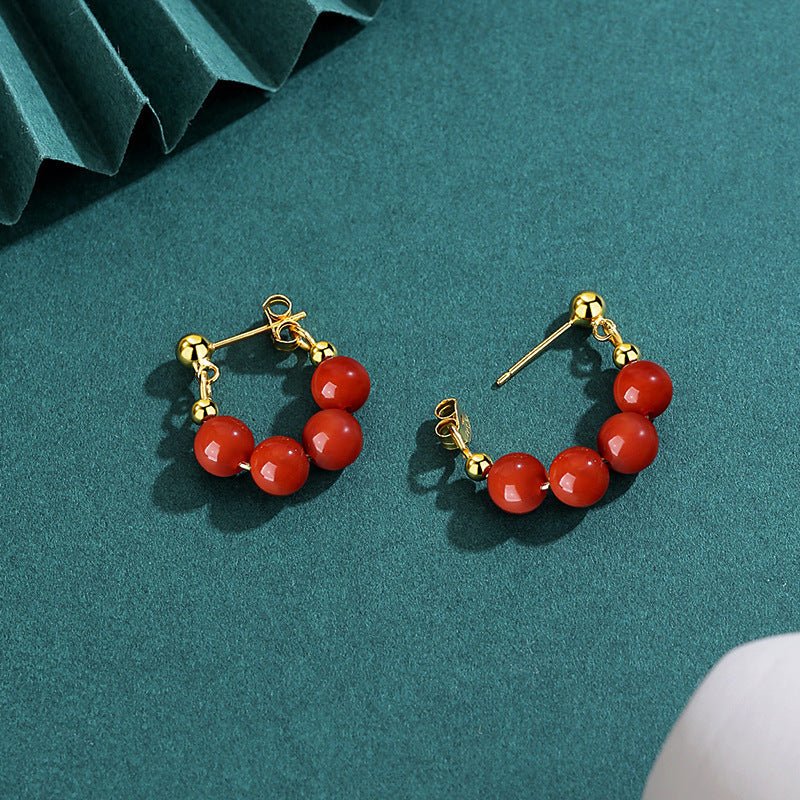 vintage hetian jade earrings – 925 silver gold hoop, short minimalist design - star8s