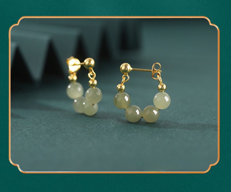 vintage hetian jade earrings – 925 silver gold hoop, short minimalist design - star8s