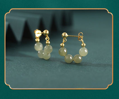 Vintage Hetian Jade Earrings – 925 Silver Gold Hoop, Short Minimalist Design - STAR8S