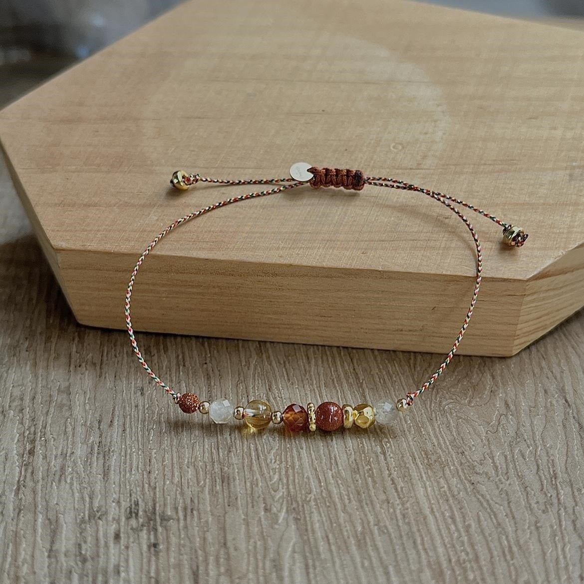 wealth & prosperity red string bracelet - citrine & goldstone for good luck - star8s